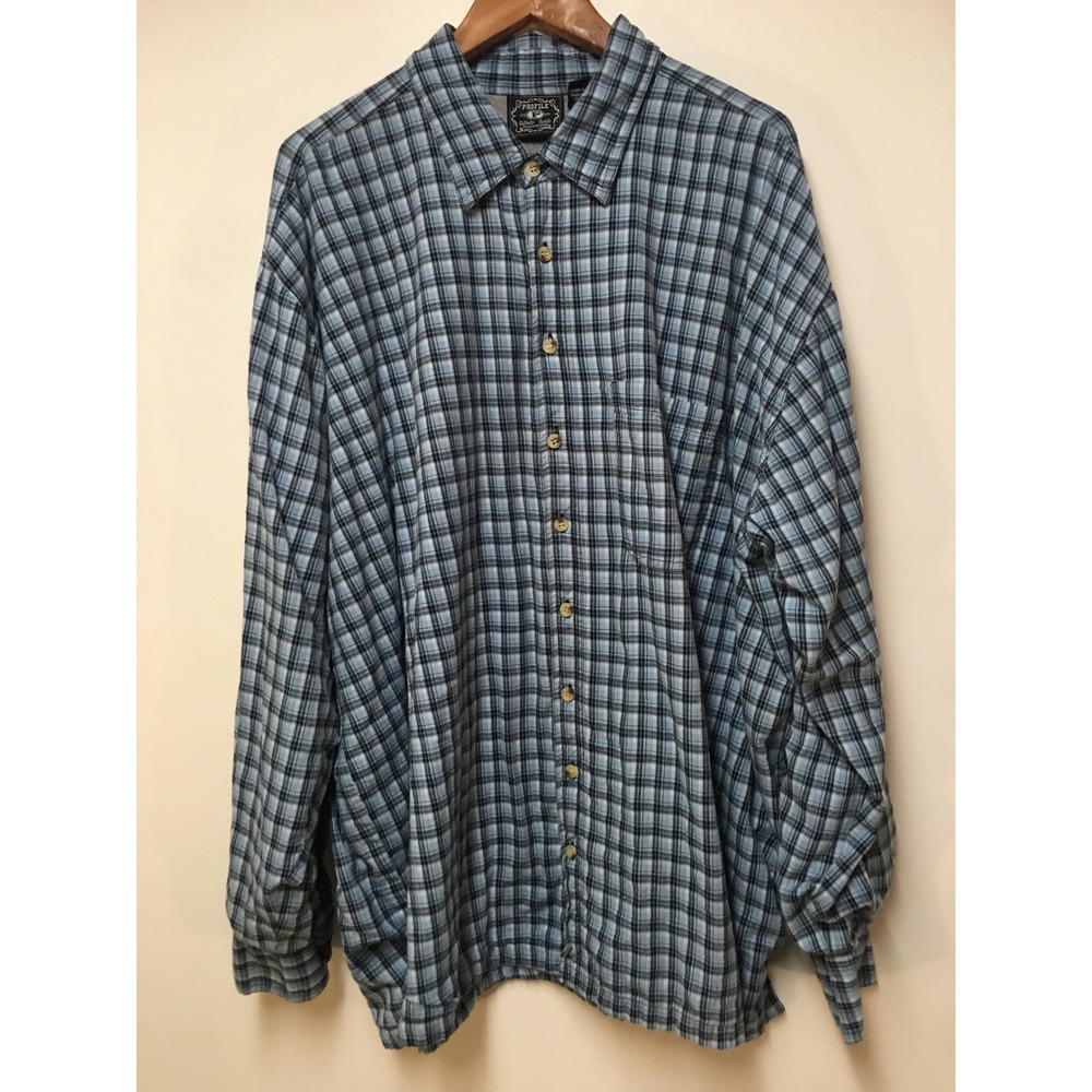 Profile‎ Button Down Shirt Mens 3XT Blue Plaid Jersey Lined Long Sleeve Cotton
